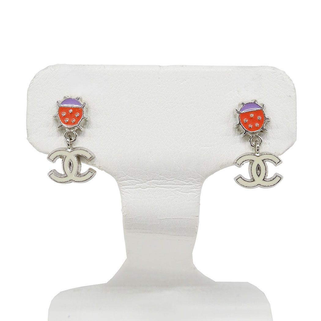 Chanel 04P Earrings Metal Silver Multicolor Ladybug Unique 04 — view 4