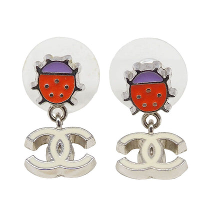 Chanel 04P Earrings Metal Silver Multicolor Ladybug Unique 04