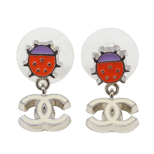 Chanel 04P Earrings Metal Silver Multicolor Ladybug Unique 04