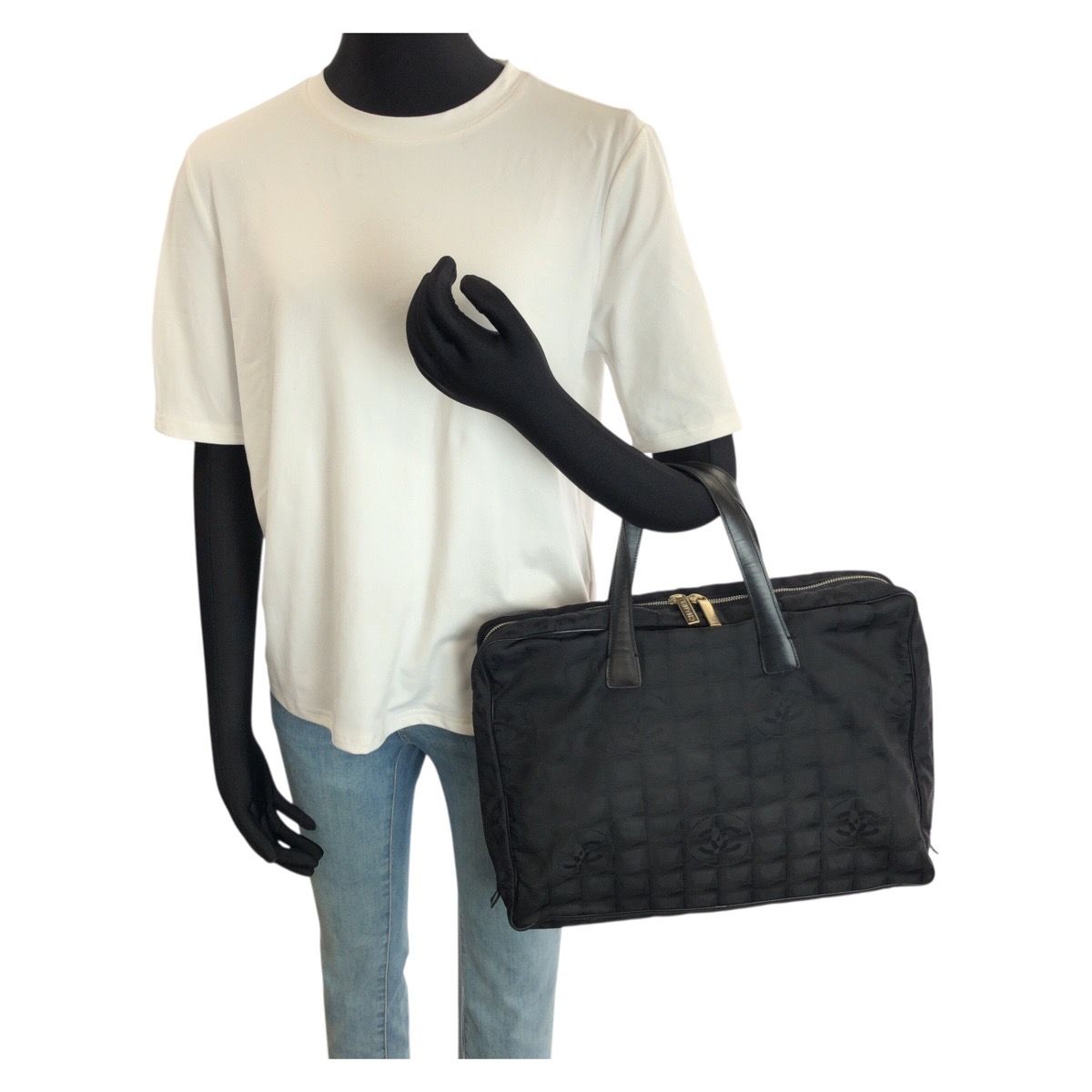 Chanel New Travel Line CC Logo Black Gold Nylon Leather Tote Bag Business — view 6
