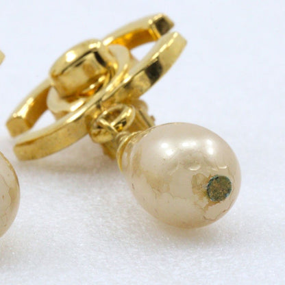 Chanel 96P CC Logo Turnlock Motif Vintage Gold Plated Faux Pearl Earrings — view 8