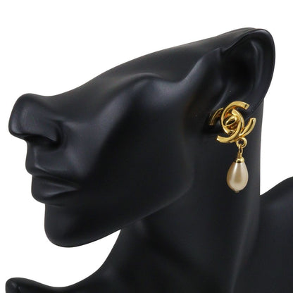 Chanel 96P CC Logo Turnlock Motif Vintage Gold Plated Faux Pearl Earrings — view 2