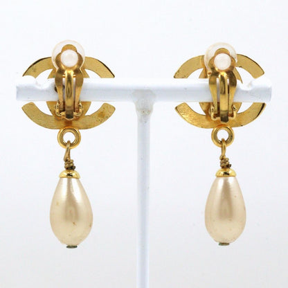 Chanel 96P CC Logo Turnlock Motif Vintage Gold Plated Faux Pearl Earrings — view 3