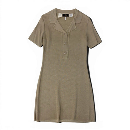 Fendi Short Sleeve Knit Polo Shirt Dress FF Logo Button 5 Beige — view 2