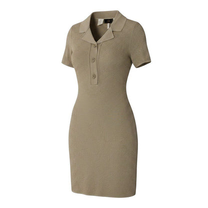 Fendi Short Sleeve Knit Polo Shirt Dress FF Logo Button 5 Beige