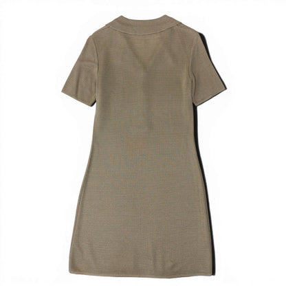 Fendi Short Sleeve Knit Polo Shirt Dress FF Logo Button 5 Beige — view 3