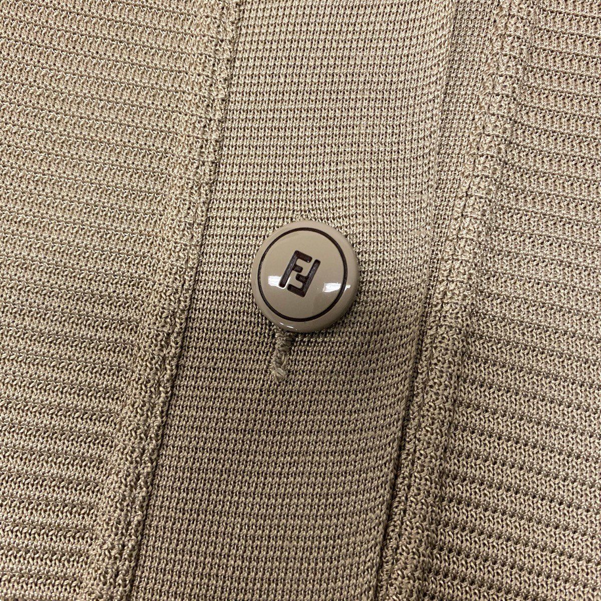 Fendi Short Sleeve Knit Polo Shirt Dress FF Logo Button 5 Beige — view 6
