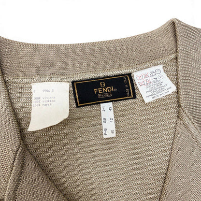 Fendi Short Sleeve Knit Polo Shirt Dress FF Logo Button 5 Beige — view 8
