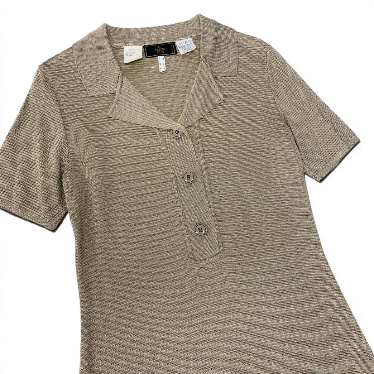 Fendi Short Sleeve Knit Polo Shirt Dress FF Logo Button 5 Beige — view 4