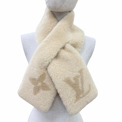Louis Vuitton Monogram Shearling Scarf LV Logo Beige — view 4