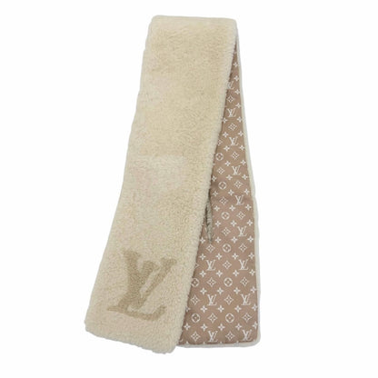 Louis Vuitton Monogram Shearling Scarf LV Logo Beige