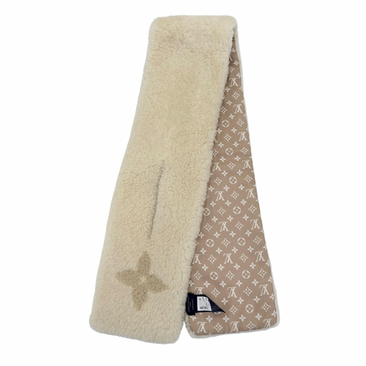 Louis Vuitton Monogram Shearling Scarf LV Logo Beige — view 2