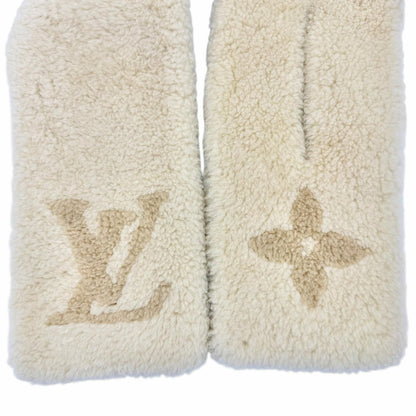 Louis Vuitton Monogram Shearling Scarf LV Logo Beige — view 5