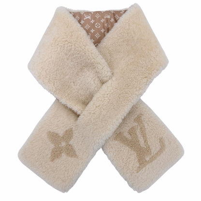 Louis Vuitton Monogram Shearling Scarf LV Logo Beige — view 3