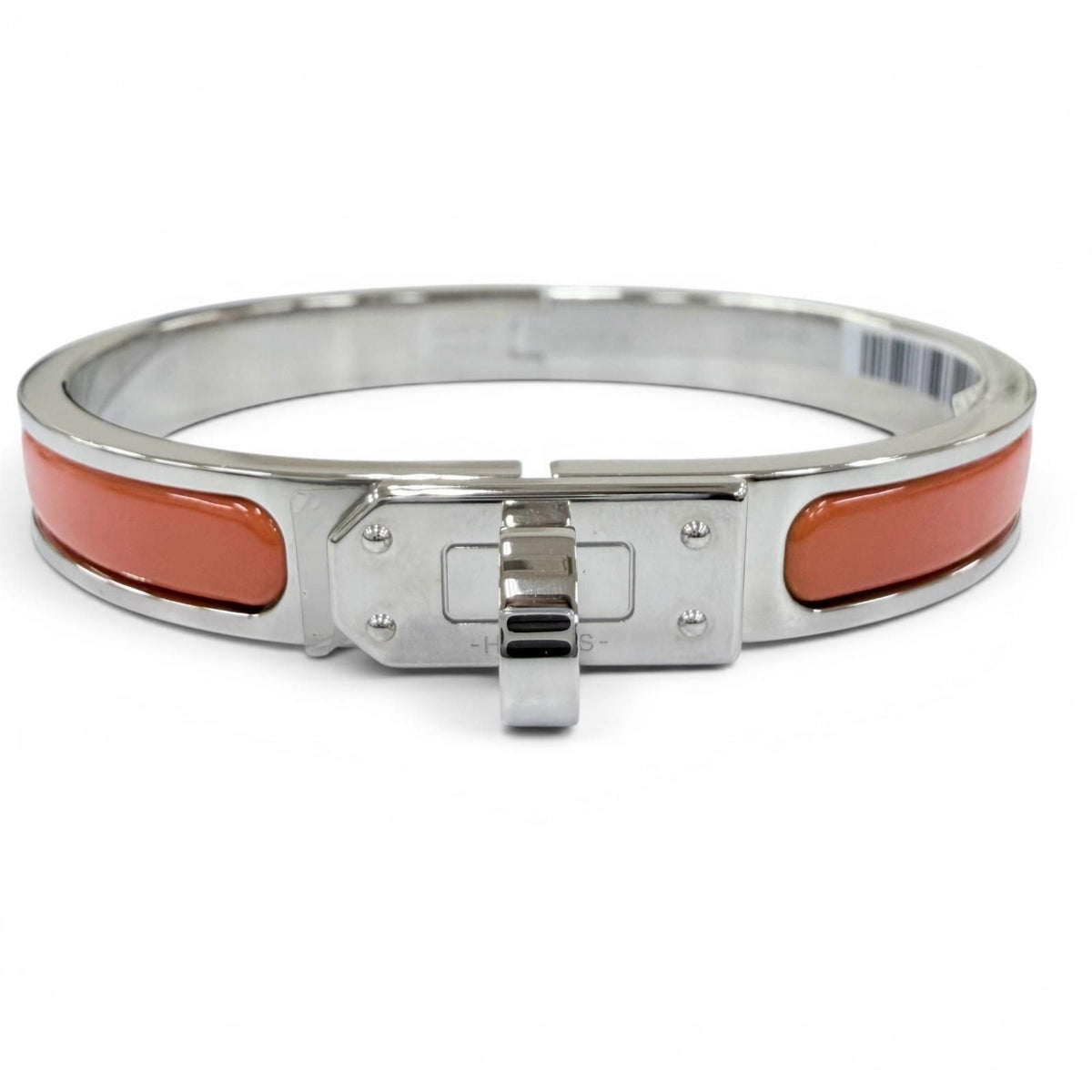 Hermes Mini Clic Kelly Bracelet Bangle Silver Orange