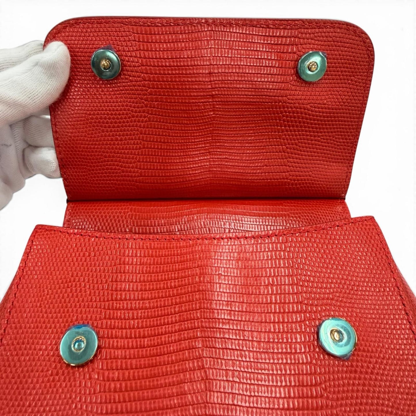 Dolce & Gabbana Sicily Iguana Print Leather Crystal DG Logo Patch Chain — view 8