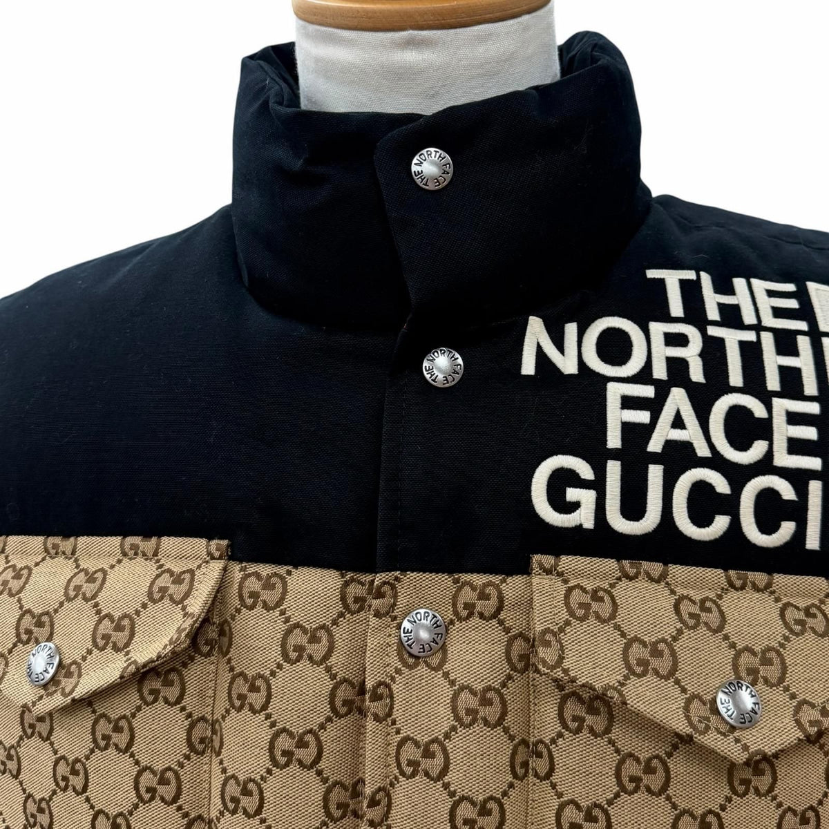 Gucci the North Face GG Padded Vest Pattern Down Beige Black XS — view 2
