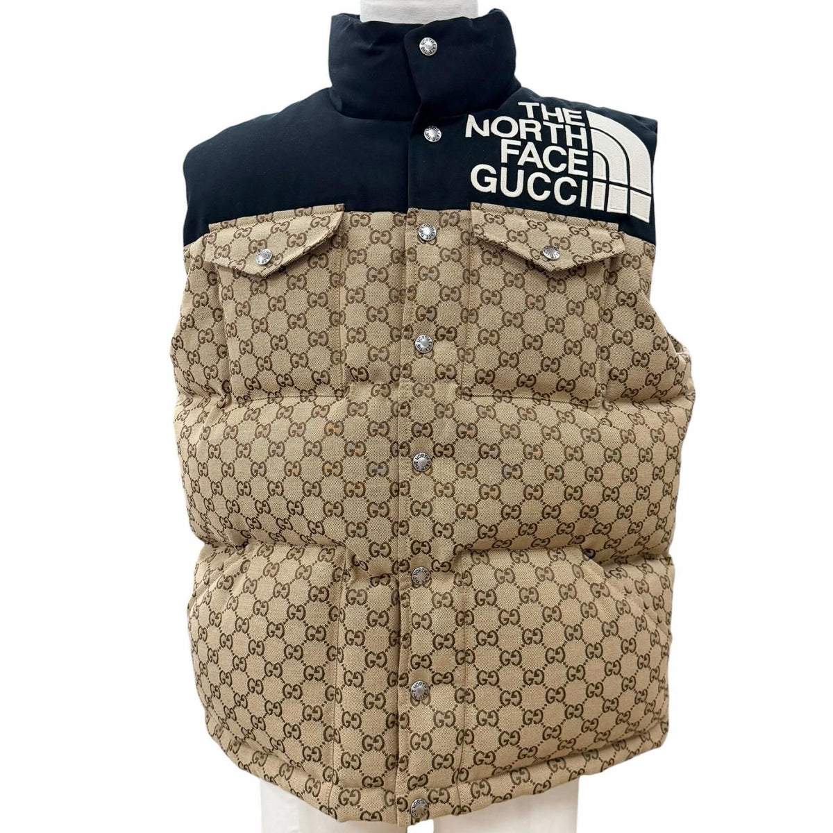 Gucci the North Face GG Padded Vest Pattern Down Beige Black XS