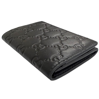 Gucci GG Emblem Card Case Leather Guccissima Bifold Business Holder Black — view 3