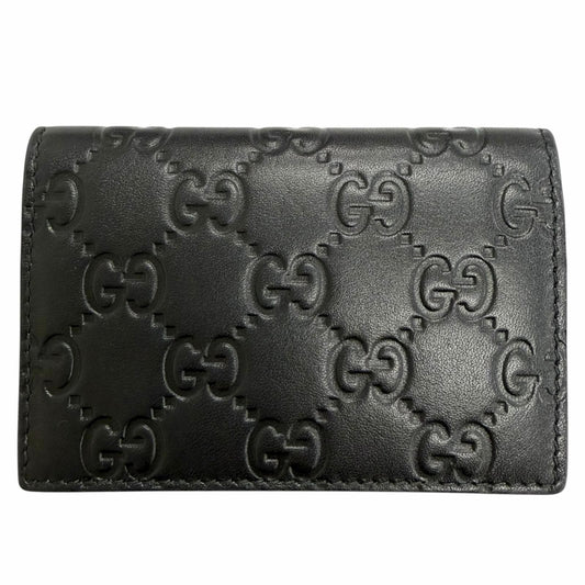 Gucci GG Emblem Card Case Leather Guccissima Bifold Business Holder Black