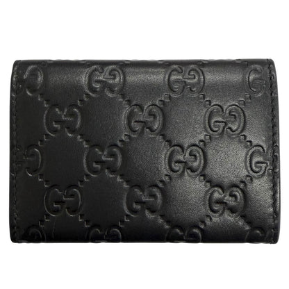 Gucci GG Emblem Card Case Leather Guccissima Bifold Business Holder Black — view 2