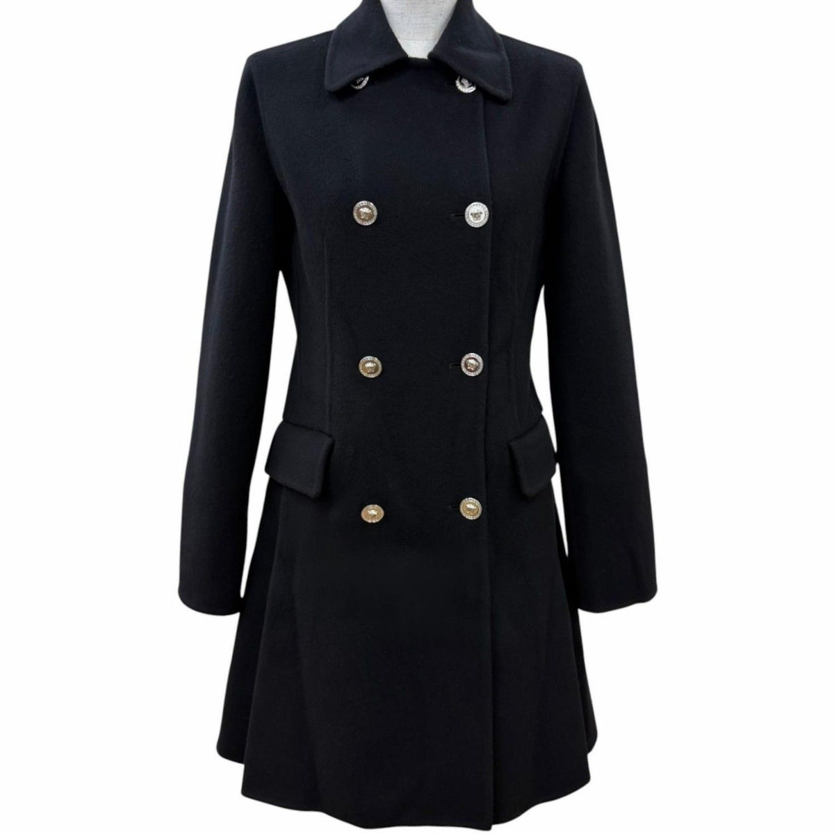 Versace Wool Cashmere Medusa Button Coat Black 36