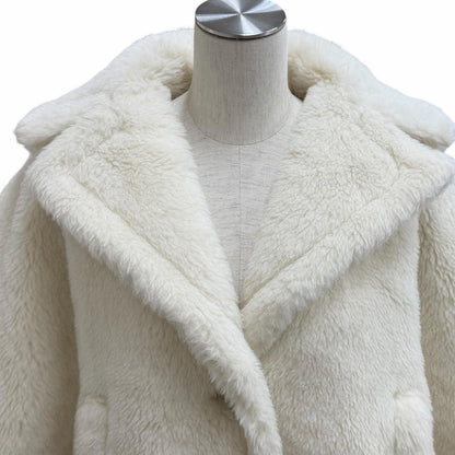 Max Mara Teddy Bear Alpaca Wool Blend Cape Poncho White SM Garment — view 2