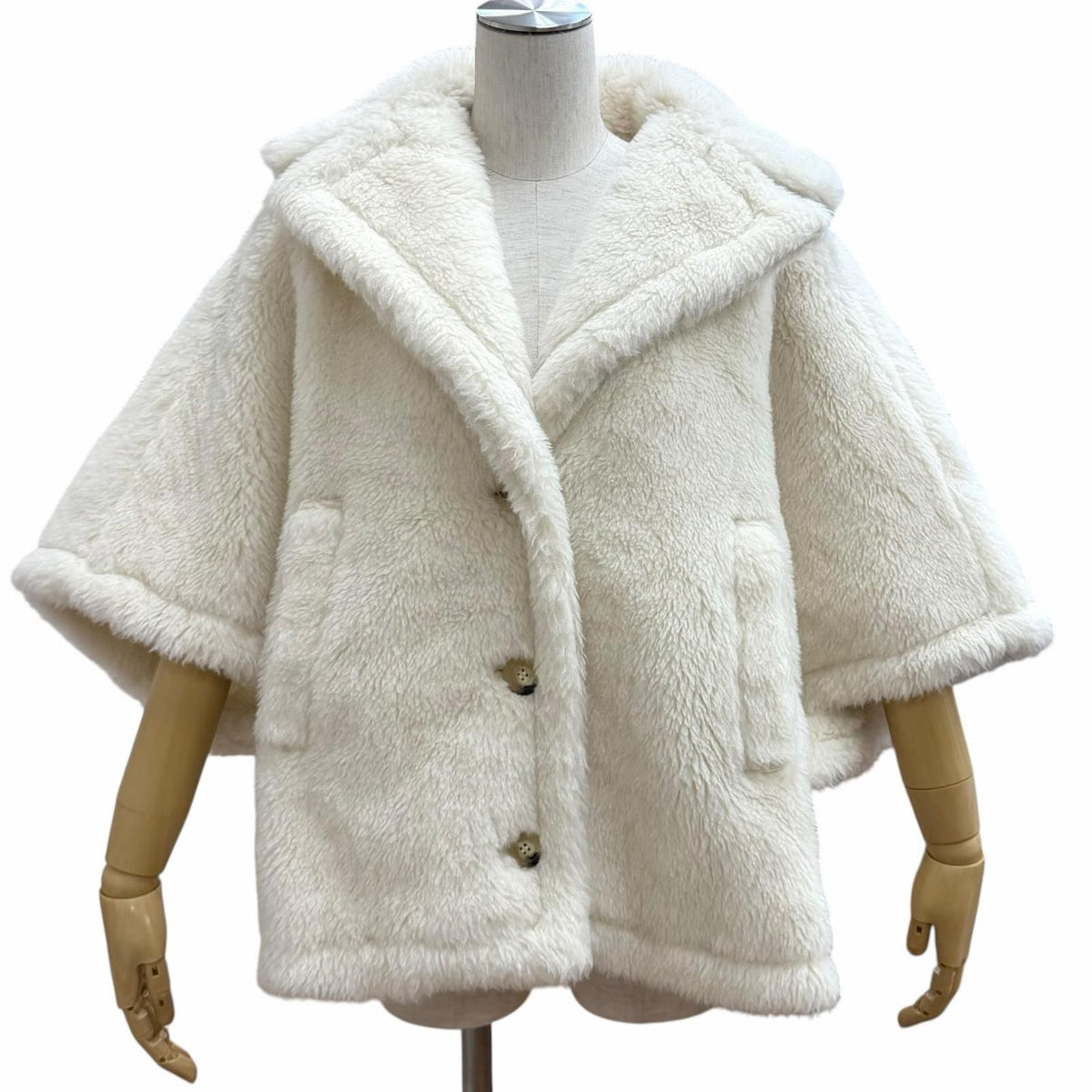 Max Mara Teddy Bear Alpaca Wool Blend Cape Poncho White SM Garment