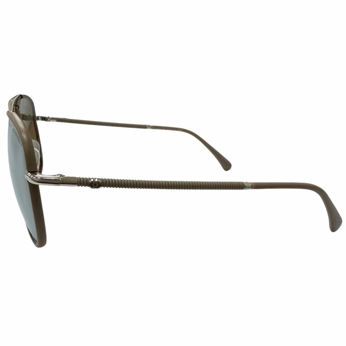 Chanel CC Logo Mirror With Leather Lens Avier Ta Sunglasses Gray 55 Eyewear — view 3