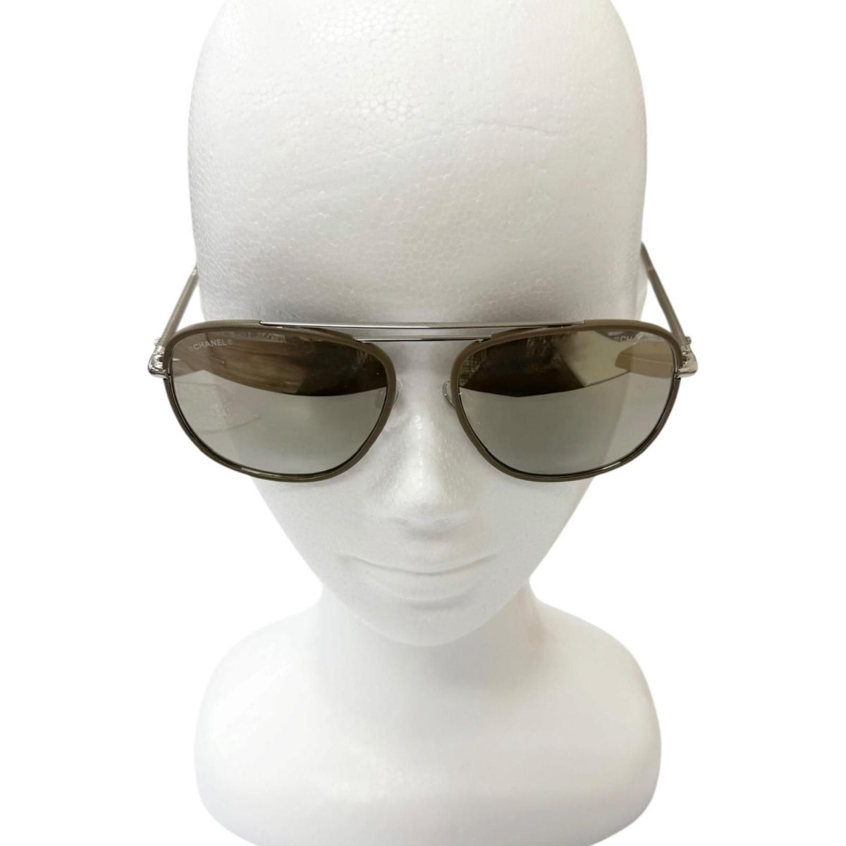 Chanel CC Logo Mirror With Leather Lens Avier Ta Sunglasses Gray 55 Eyewear — view 2