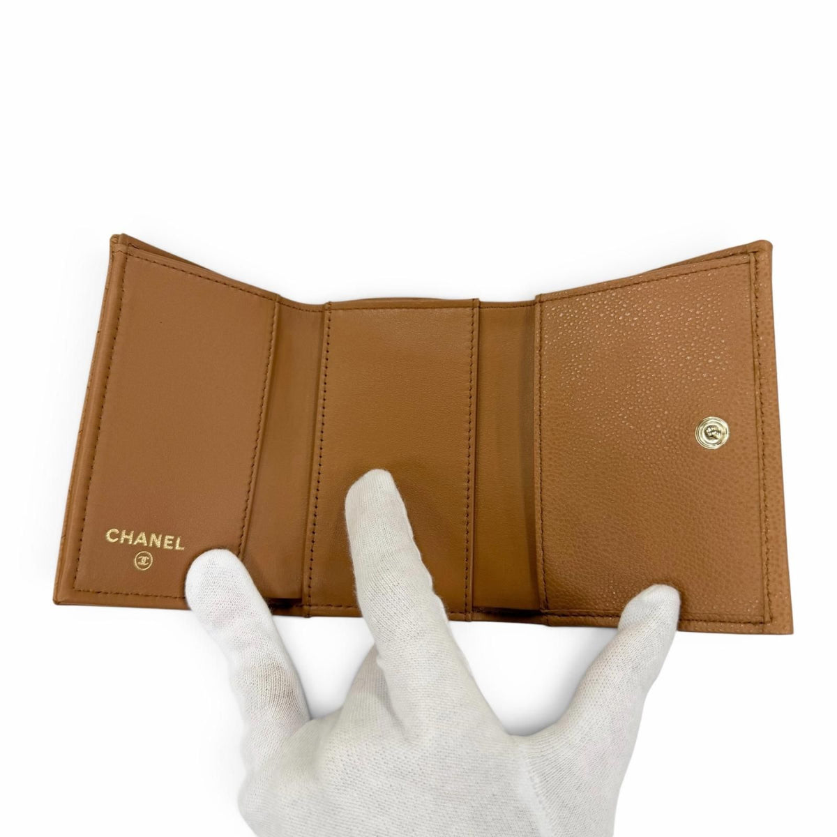 Chanel Classic Small Flap Wallet Caviar Leather CC Logo Quilted Brown — view 6