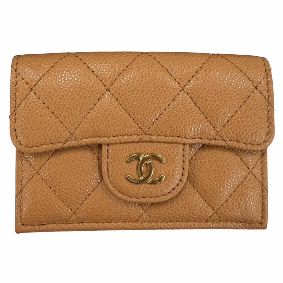 Chanel Classic Small Flap Wallet Caviar Leather CC Logo Quilted Brown