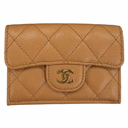 Chanel Classic Small Flap Wallet Caviar Leather CC Logo Quilted Brown