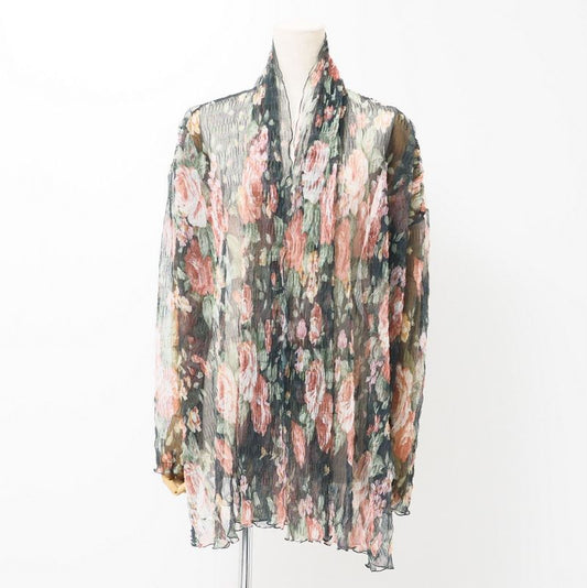 Dolce & Gabbana Vintage Long Sleeve Shirt 40 Floral Pattern Tulle Mesh Shawl