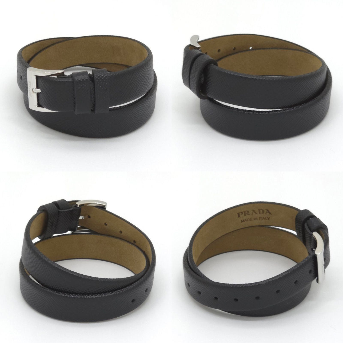 Prada Centurion Double Saffiano Leather Bracelet 44 Wrist Circumference 13