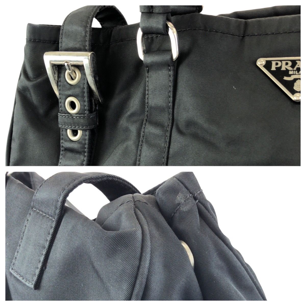 Prada Tessuto Black Silver Nylon Tote Shoulder Bag — view 6