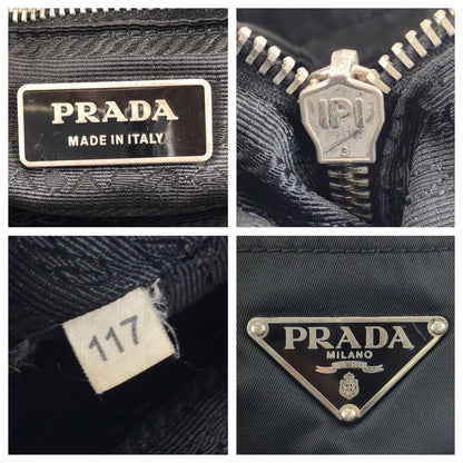 Prada Tessuto Black Silver Nylon Tote Shoulder Bag — view 4
