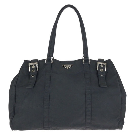 Prada Tessuto Black Silver Nylon Tote Shoulder Bag