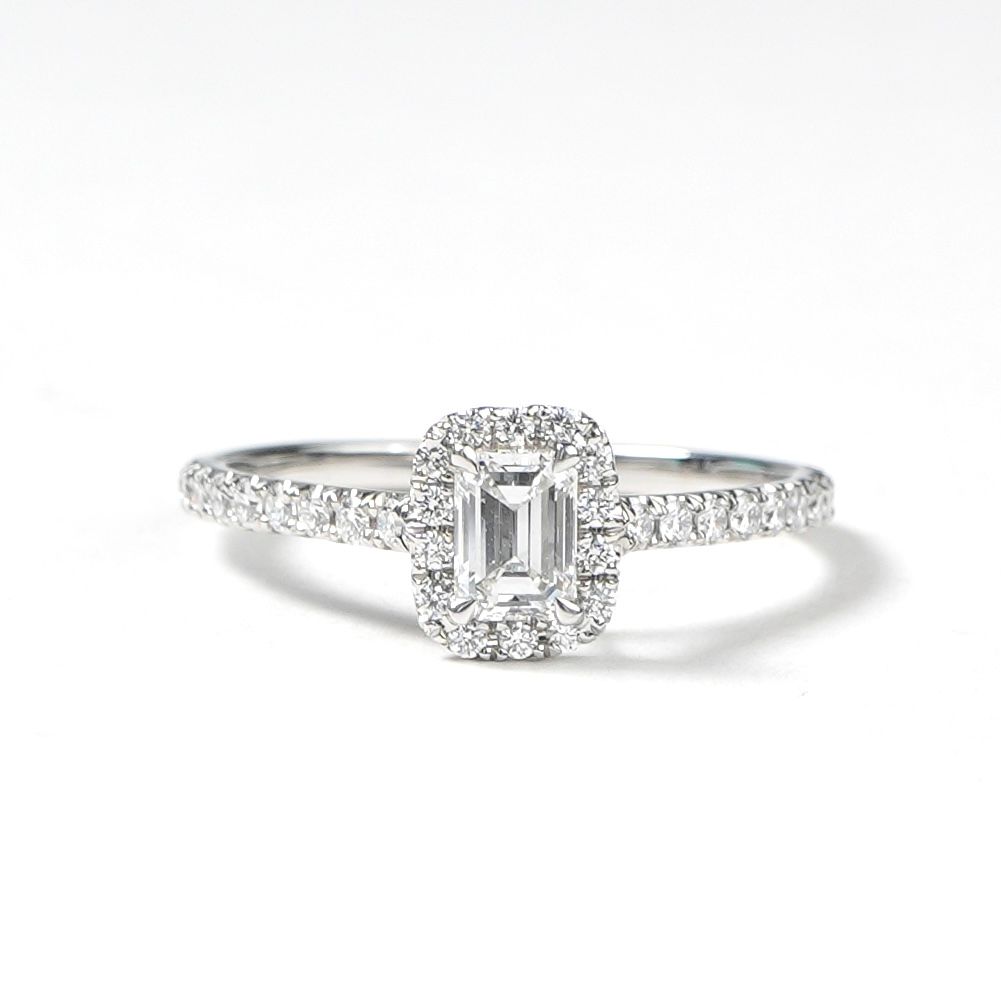 Tiffany & Co Emerald Cut Engagement Ring Diamond Platinum Band Soleste Silver