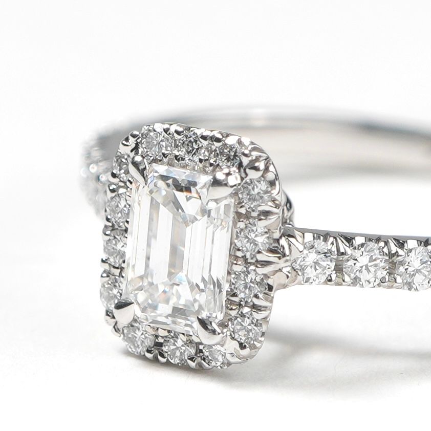 Tiffany & Co Emerald Cut Engagement Ring Diamond Platinum Band Soleste Silver — view 3