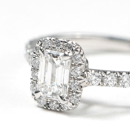 Tiffany & Co Emerald Cut Engagement Ring Diamond Platinum Band Soleste Silver — view 3