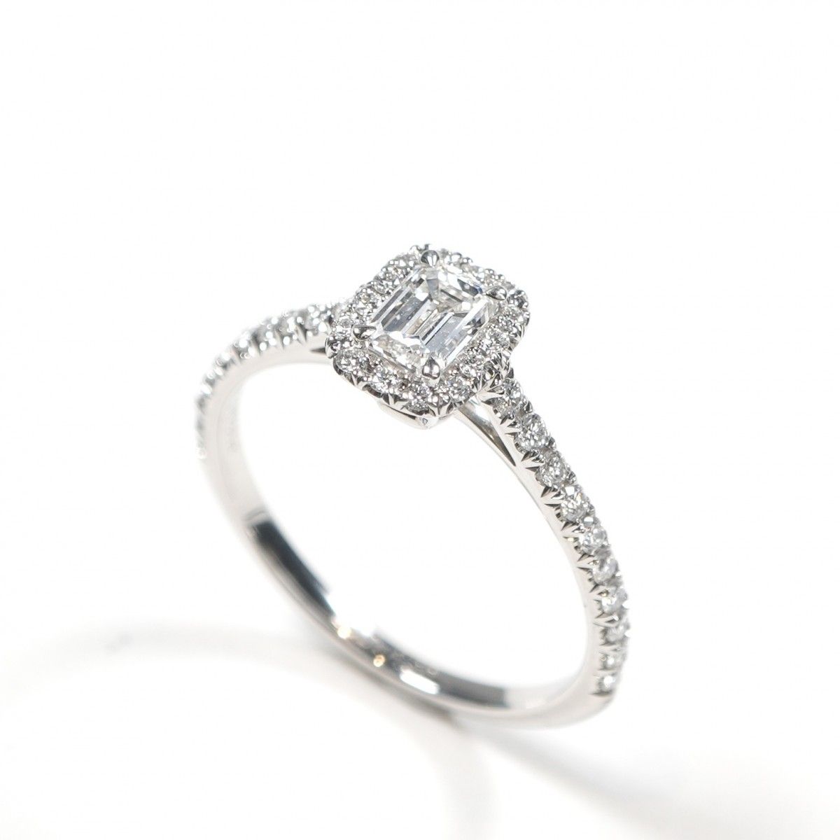 Tiffany & Co Emerald Cut Engagement Ring Diamond Platinum Band Soleste Silver — view 2
