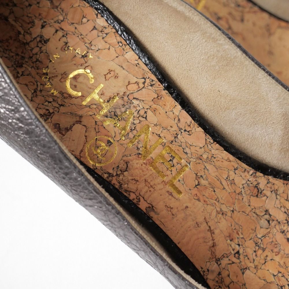 Chanel Pumps c Open Toe Shoes CC Logo Metallic 34 — view 5