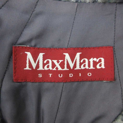 Max Mara Studio Stand Collar Coat Wool 36 Green Tweed Long Sleeve Mid Length PP — view 6