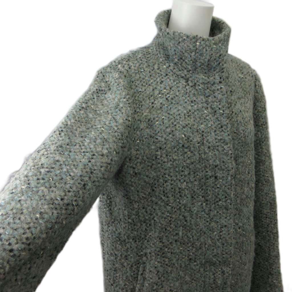 Max Mara Studio Stand Collar Coat Wool 36 Green Tweed Long Sleeve Mid Length PP — view 4