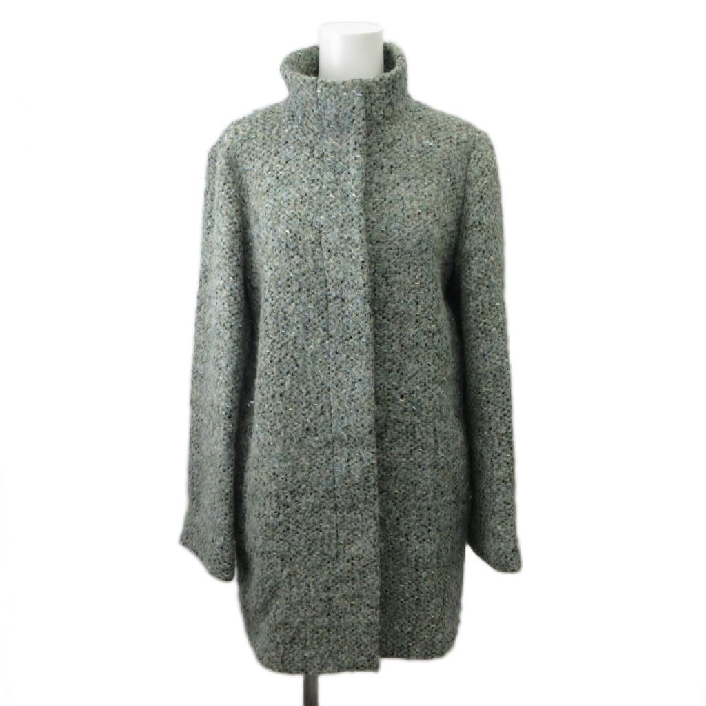 Max Mara Studio Stand Collar Coat Wool 36 Green Tweed Long Sleeve Mid Length PP