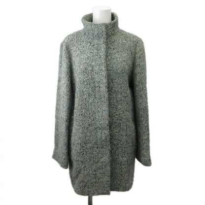 Max Mara Studio Stand Collar Coat Wool 36 Green Tweed Long Sleeve Mid Length PP