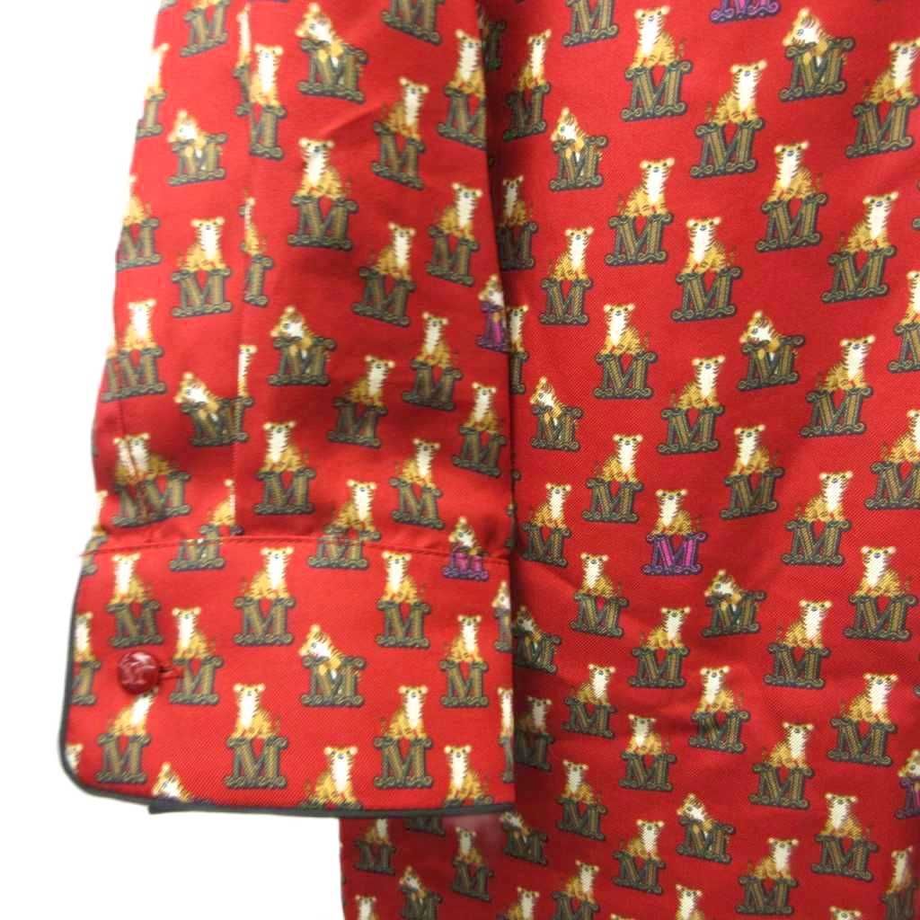 Max Mara White Tag Cupido 005 Shirt Dress Silk 42 Red Tiger M Logo Monogram — view 7