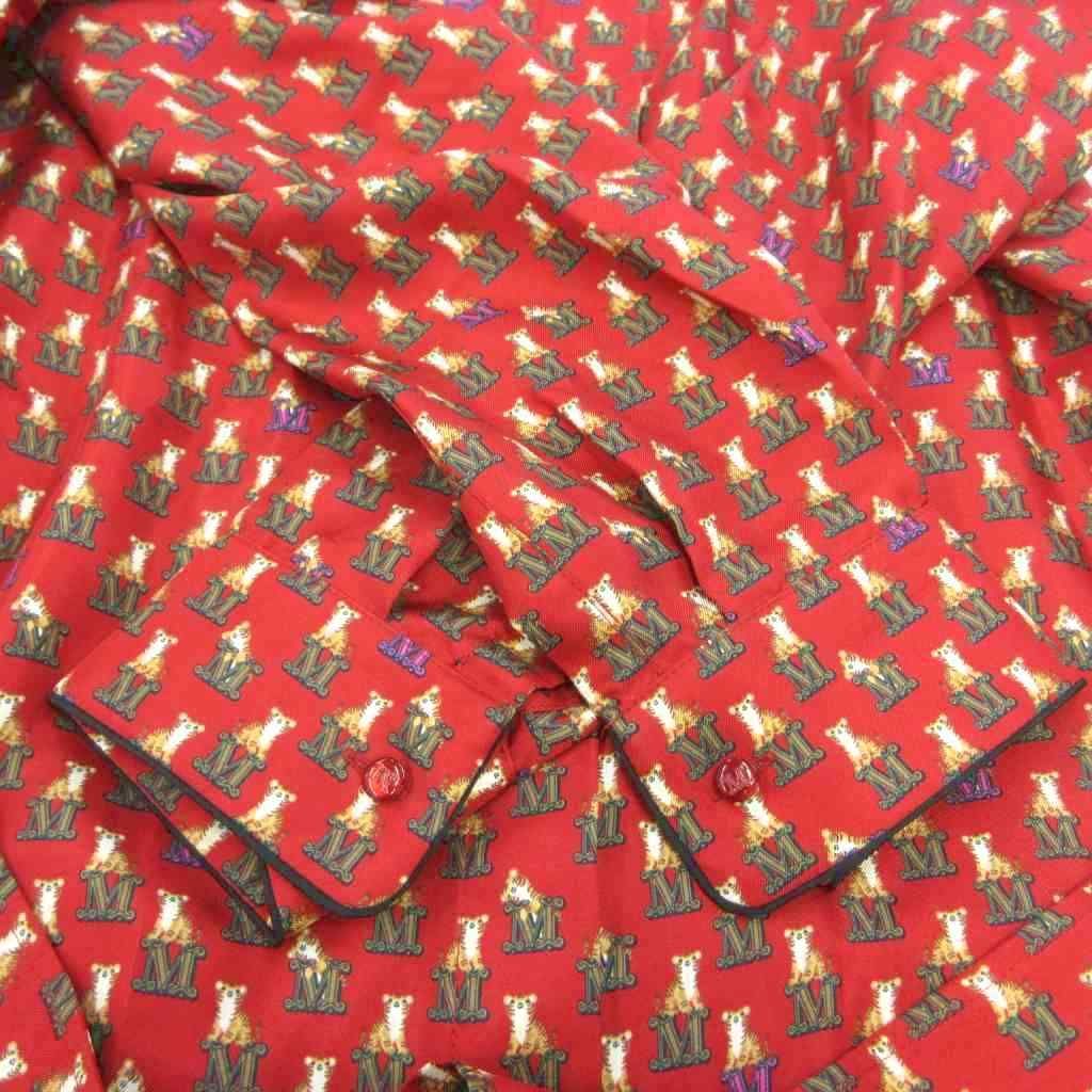 Max Mara White Tag Cupido 005 Shirt Dress Silk 42 Red Tiger M Logo Monogram — view 6