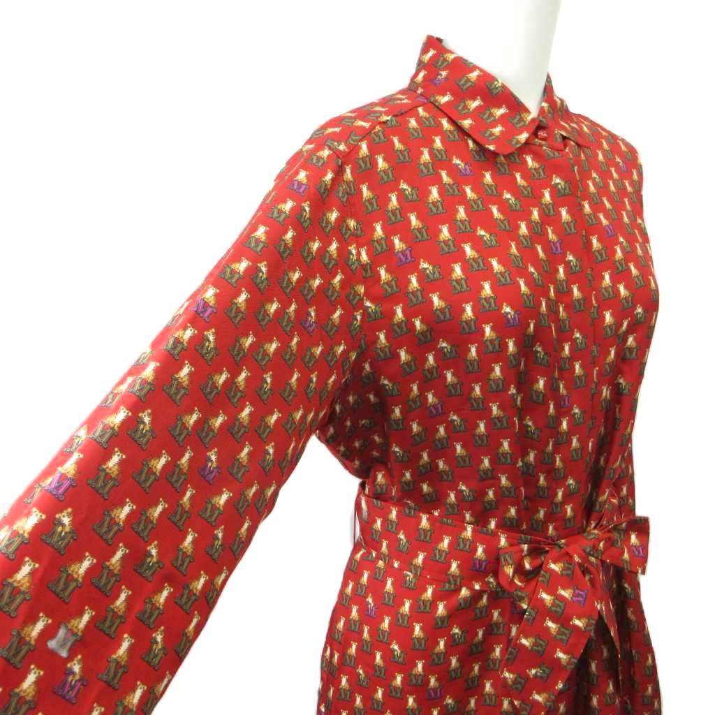 Max Mara White Tag Cupido 005 Shirt Dress Silk 42 Red Tiger M Logo Monogram — view 4